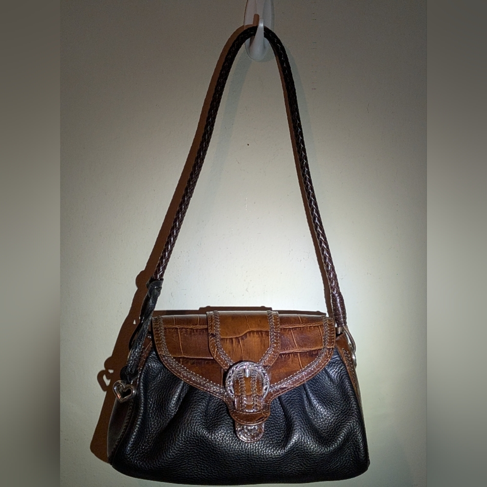 Brighton Chic Leather Shoulder Bag With Heart Charm And Braided Steap Excellent!